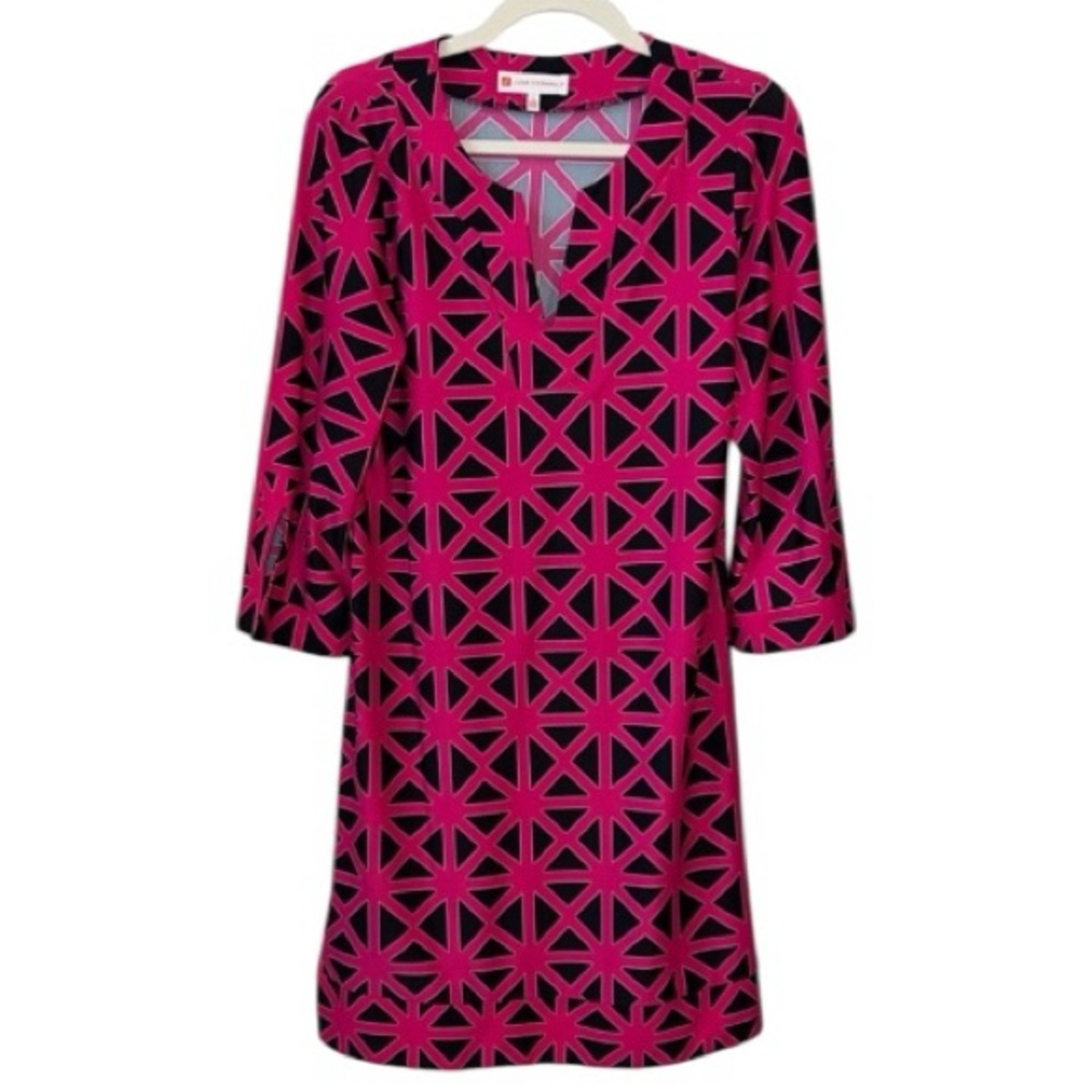 Jude Connally Megan Pink and Black Geometric 3/4 Sleeve Dress Size L
